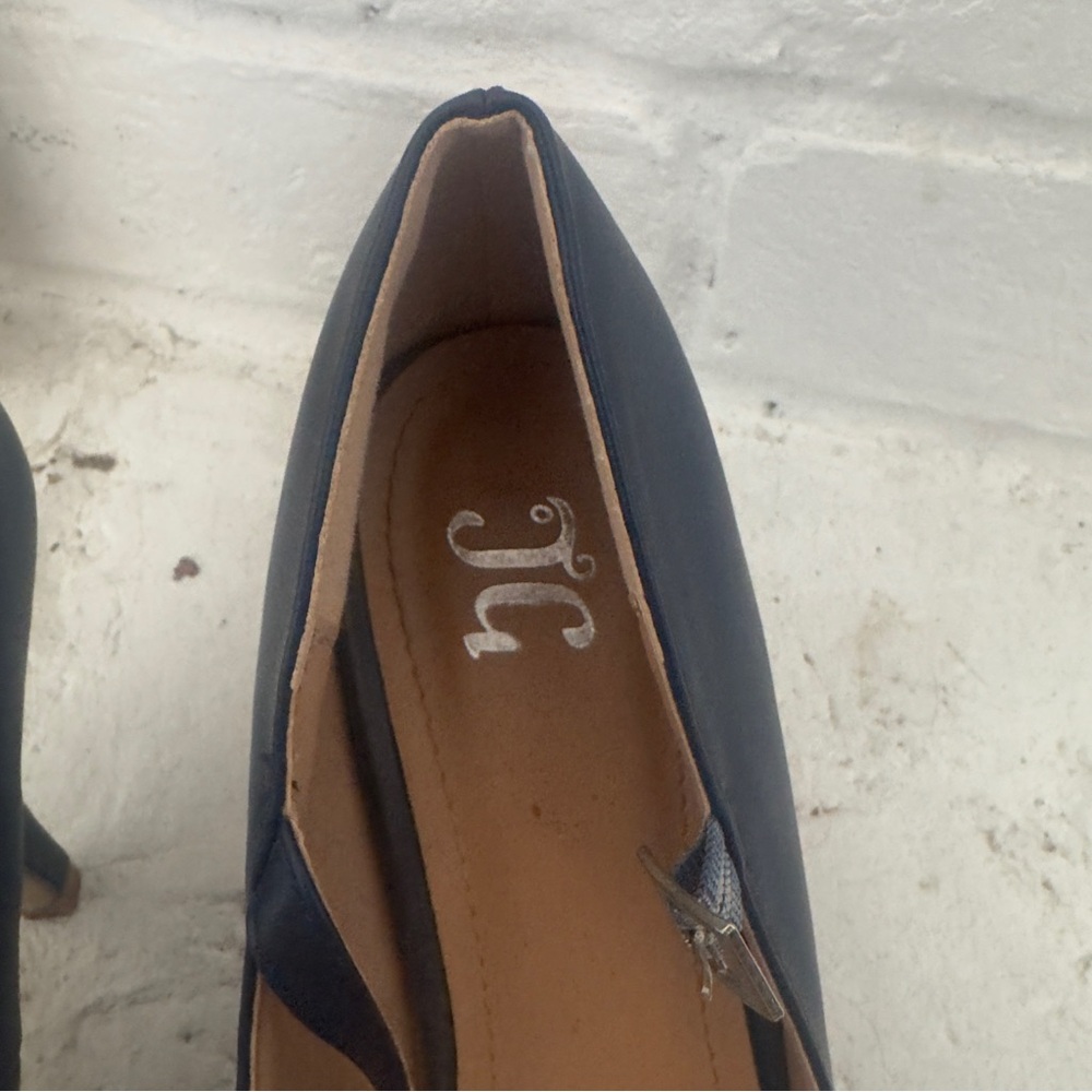 Navy Blue Mary Jane Heels Size 7.5 Strap Pumps Classic Career Shoes - Picture 3 of 9